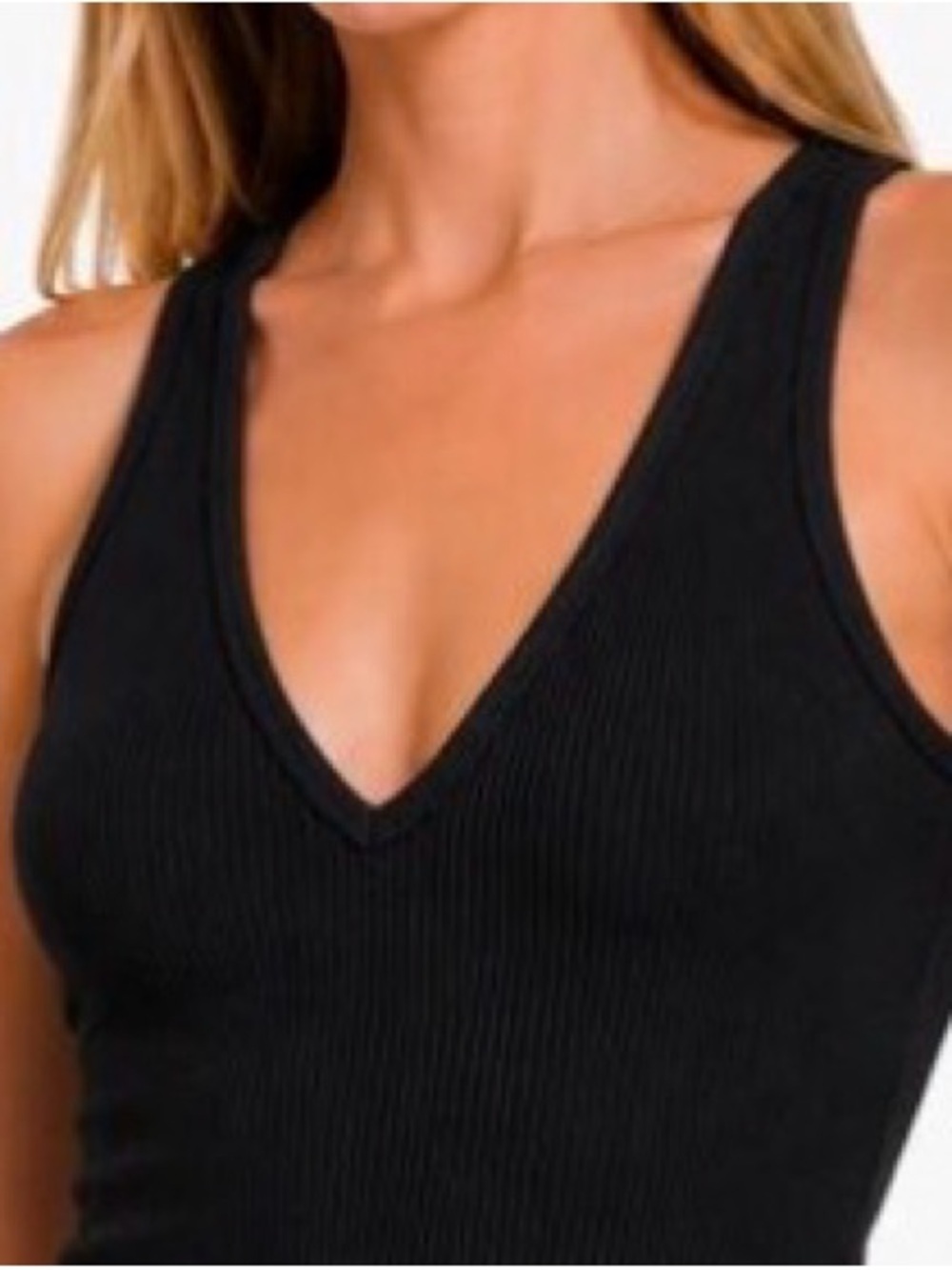 Dynamite Black Ribbed V-Neck Crop Tank Top